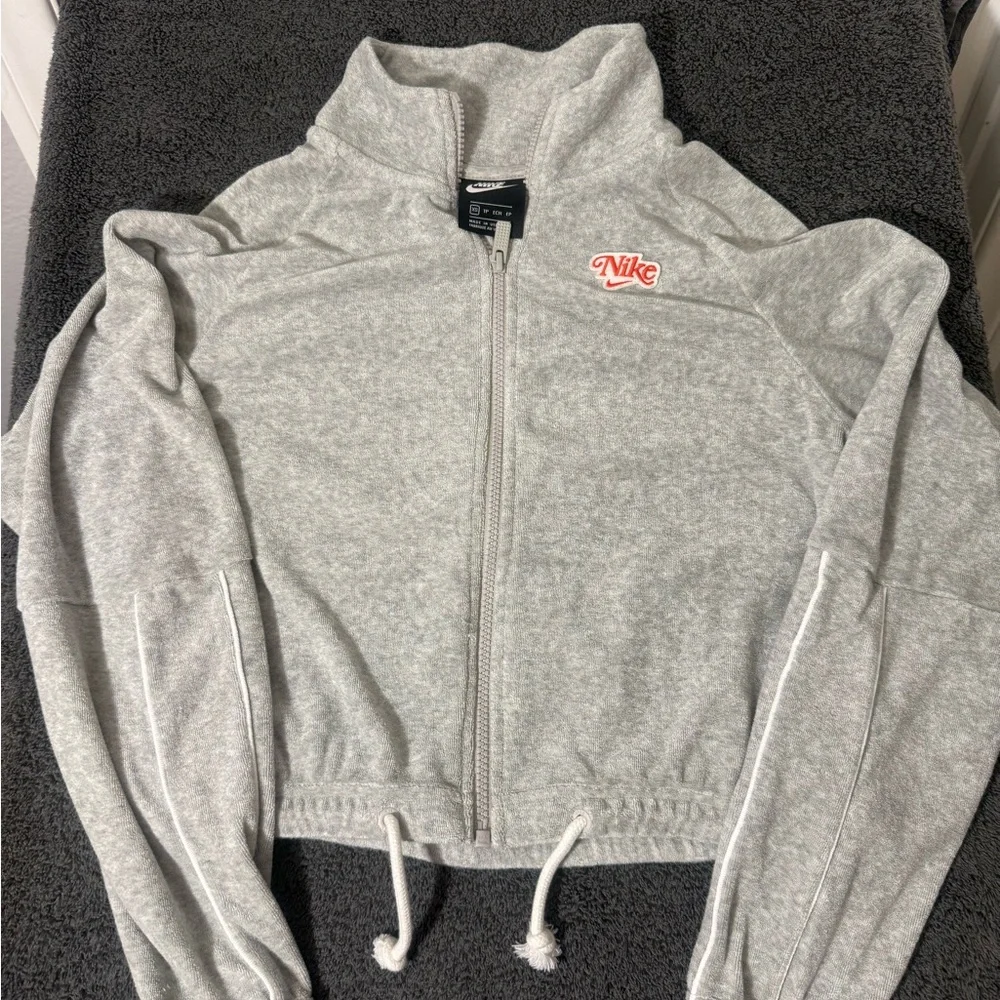 Nike Heather Gray Terry Cloth Zip-Up Jacket- Size XS - Picture 1 of 5